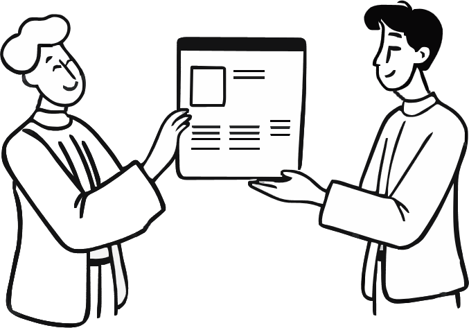 Illustration of a person passing a webpage to another person